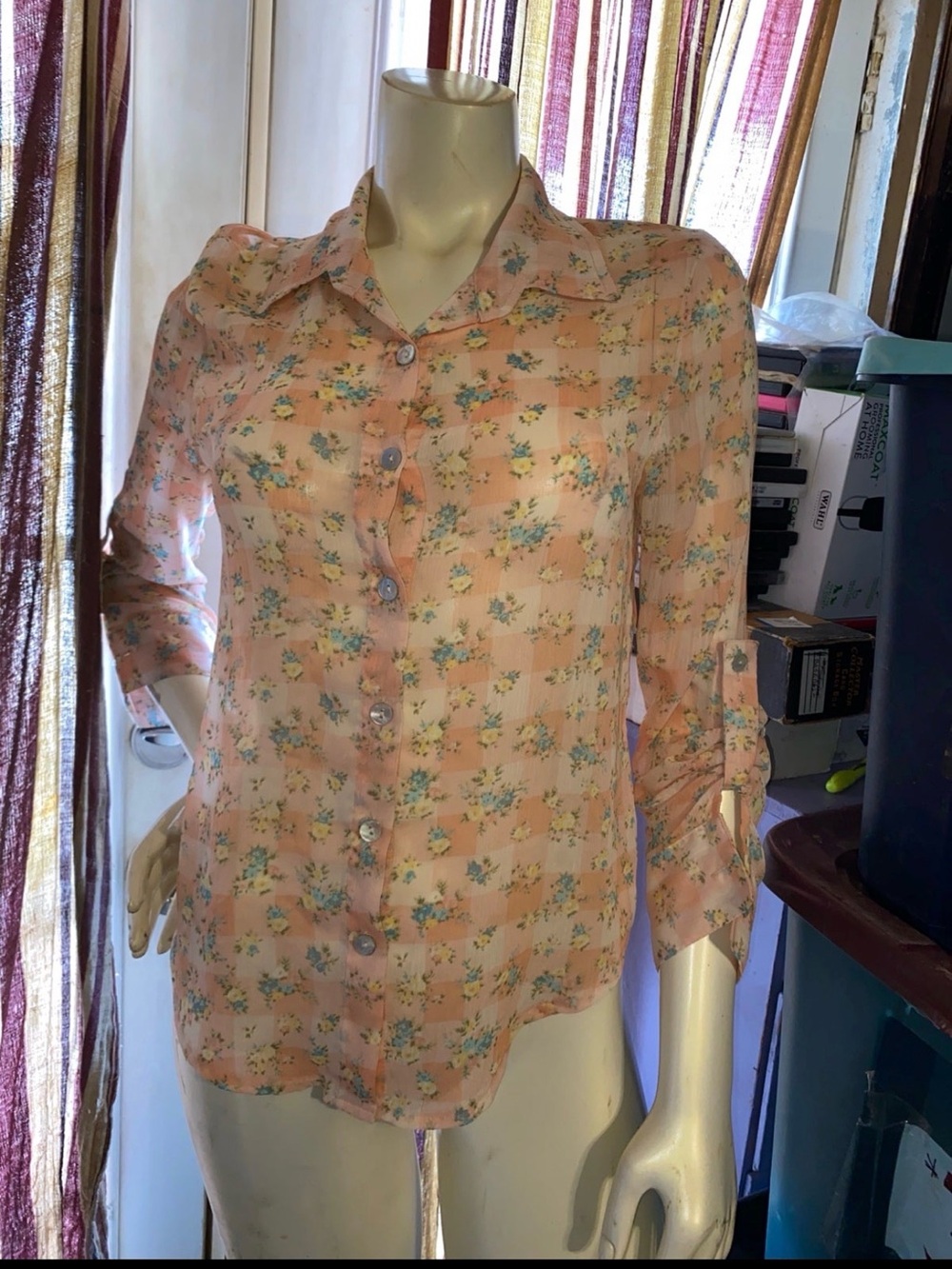 Womens Ladies about a girl flowered button up Small Blouse Shirt